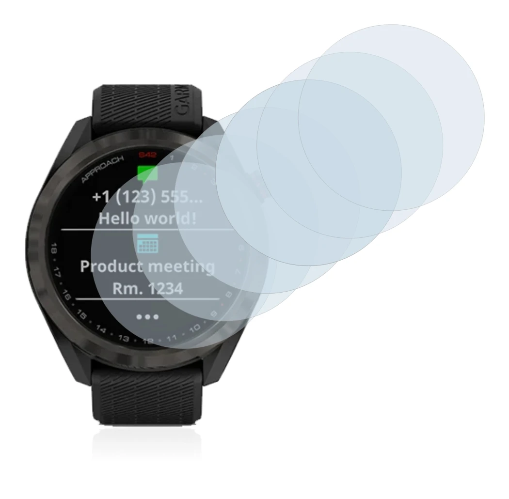 Imagen del dispositivo Garmin Approach S42 con una amplia variedad de protectores de pantalla.