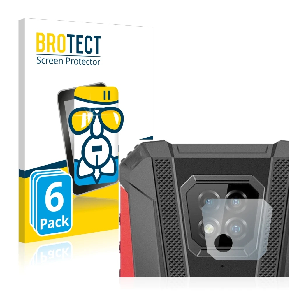 Parte frontal de un envase de producto con el logotipo de la marca BROTECT. Al lado se muestra el dispositivo Ulefone Armor 8 