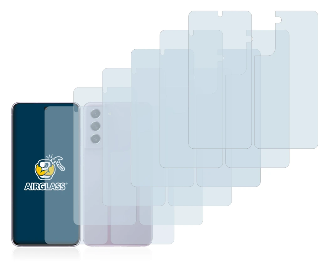 Imagen del dispositivo Samsung Galaxy S21 FE 5G (Frontal+Trasero) con una amplia variedad de protectores de pantalla.