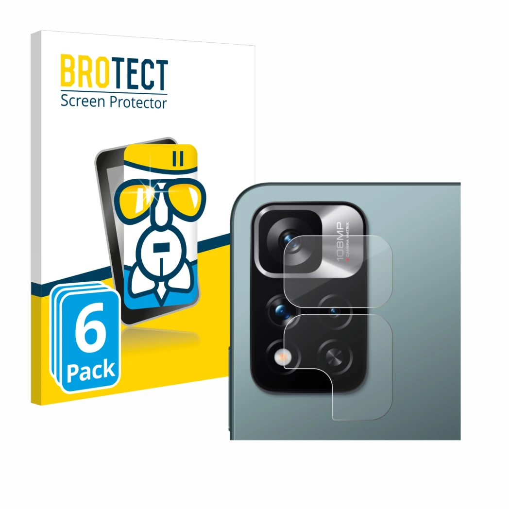 Parte frontal de un envase de producto con el logotipo de la marca BROTECT. Al lado se muestra el dispositivo Xiaomi Redmi Not