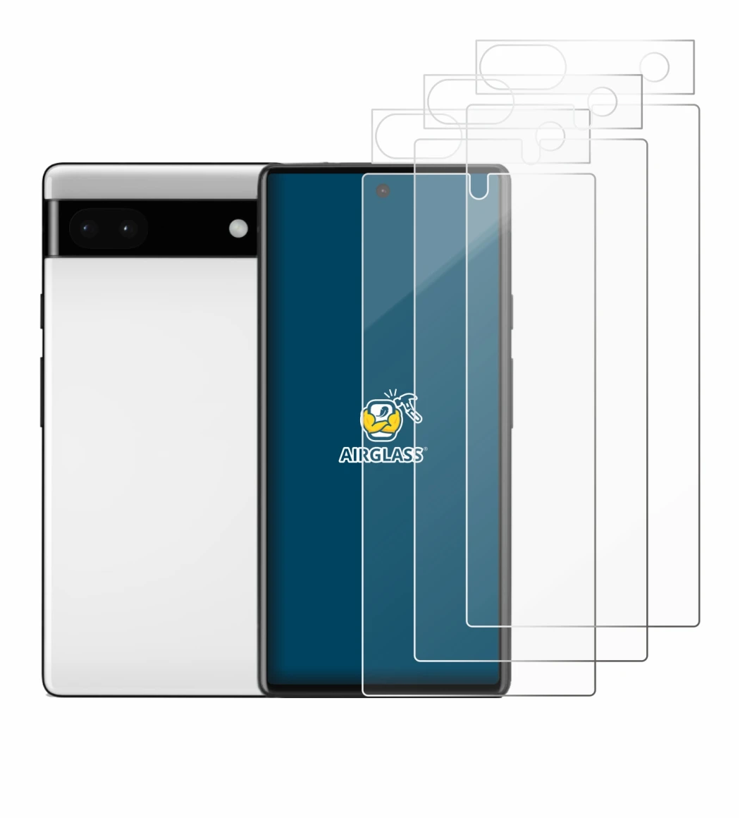 Imagen del dispositivo Google Pixel 6a (Frontal+Cámara) con una amplia variedad de protectores de pantalla.