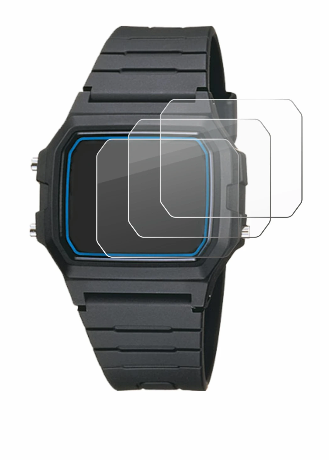 Imagen del dispositivo Casio F-105W-1AWYEF con una amplia variedad de protectores de pantalla.