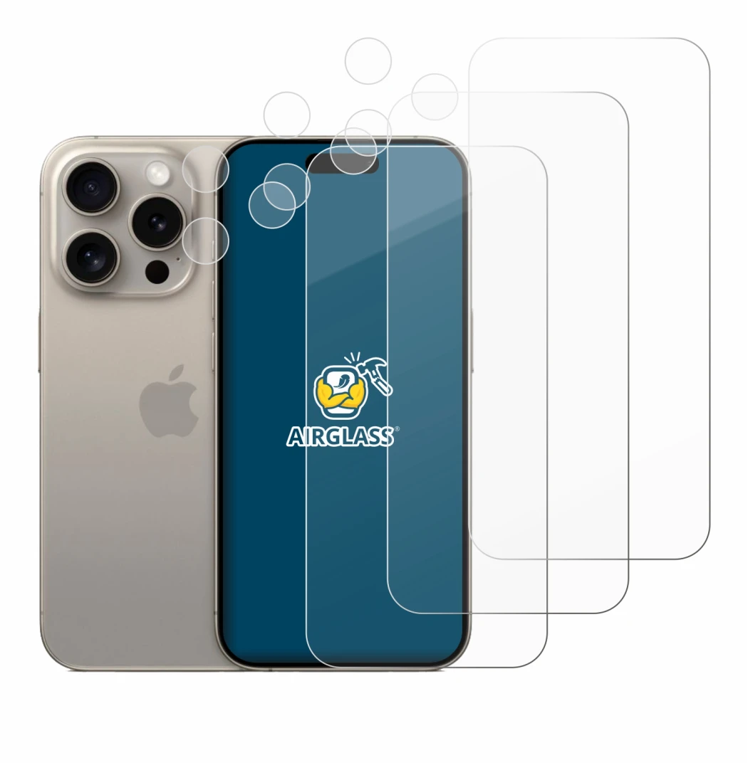 Imagen del dispositivo Apple iPhone 15 Pro (Frontal+Cámara) con una amplia variedad de protectores de pantalla.