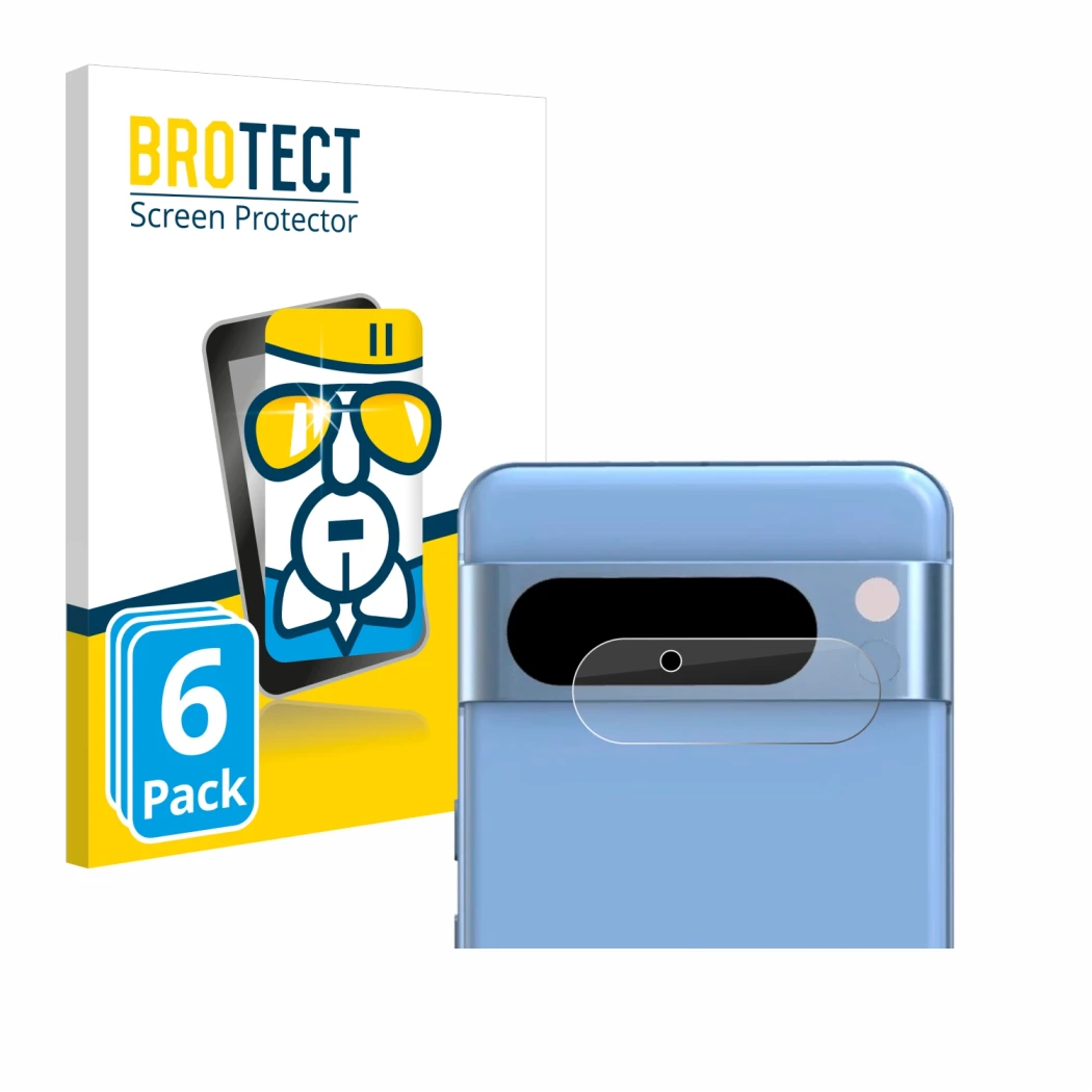 Parte frontal de un envase de producto con el logotipo de la marca BROTECT. Al lado se muestra el dispositivo Google Pixel 8 P