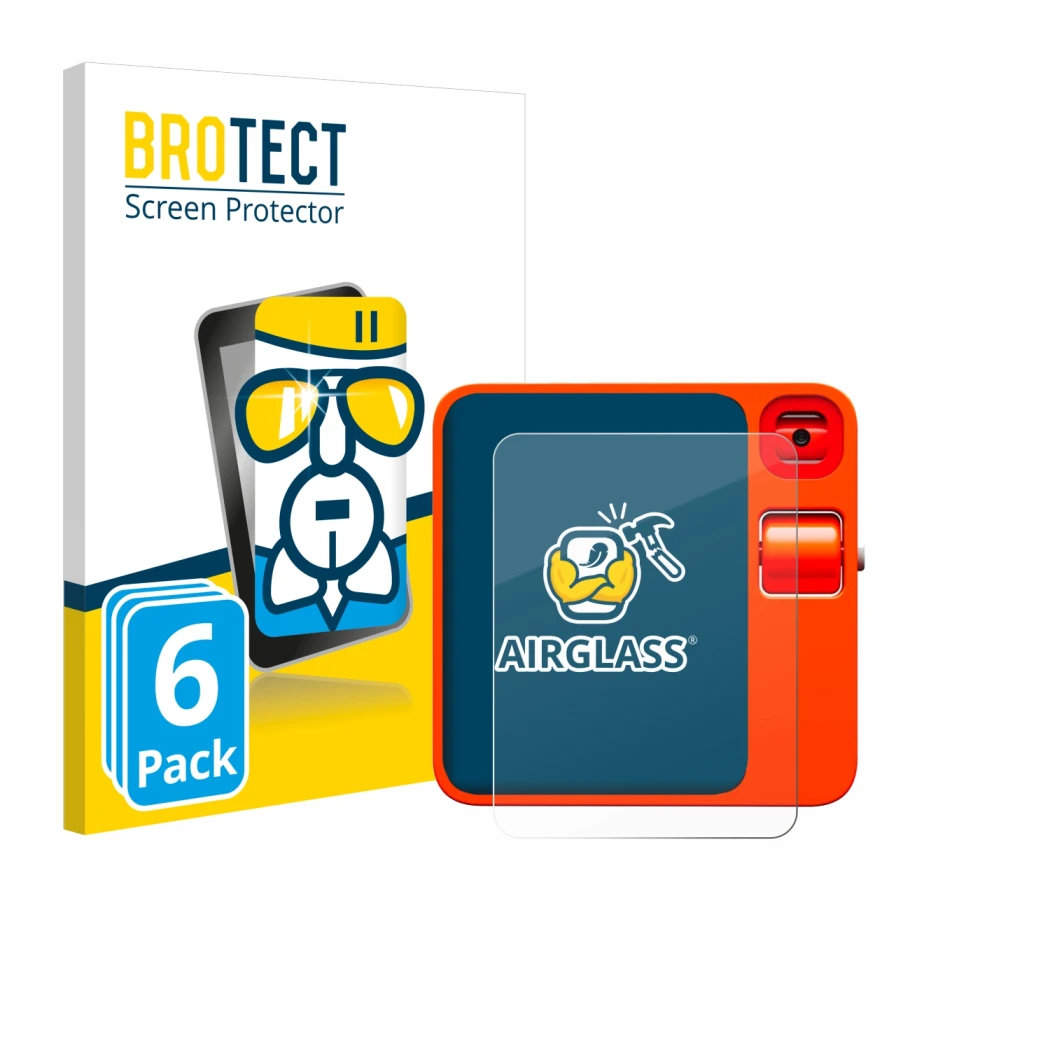 Parte frontal de un envase de producto con el logotipo de la marca BROTECT. Al lado se muestra el dispositivo rabbit r1 con su