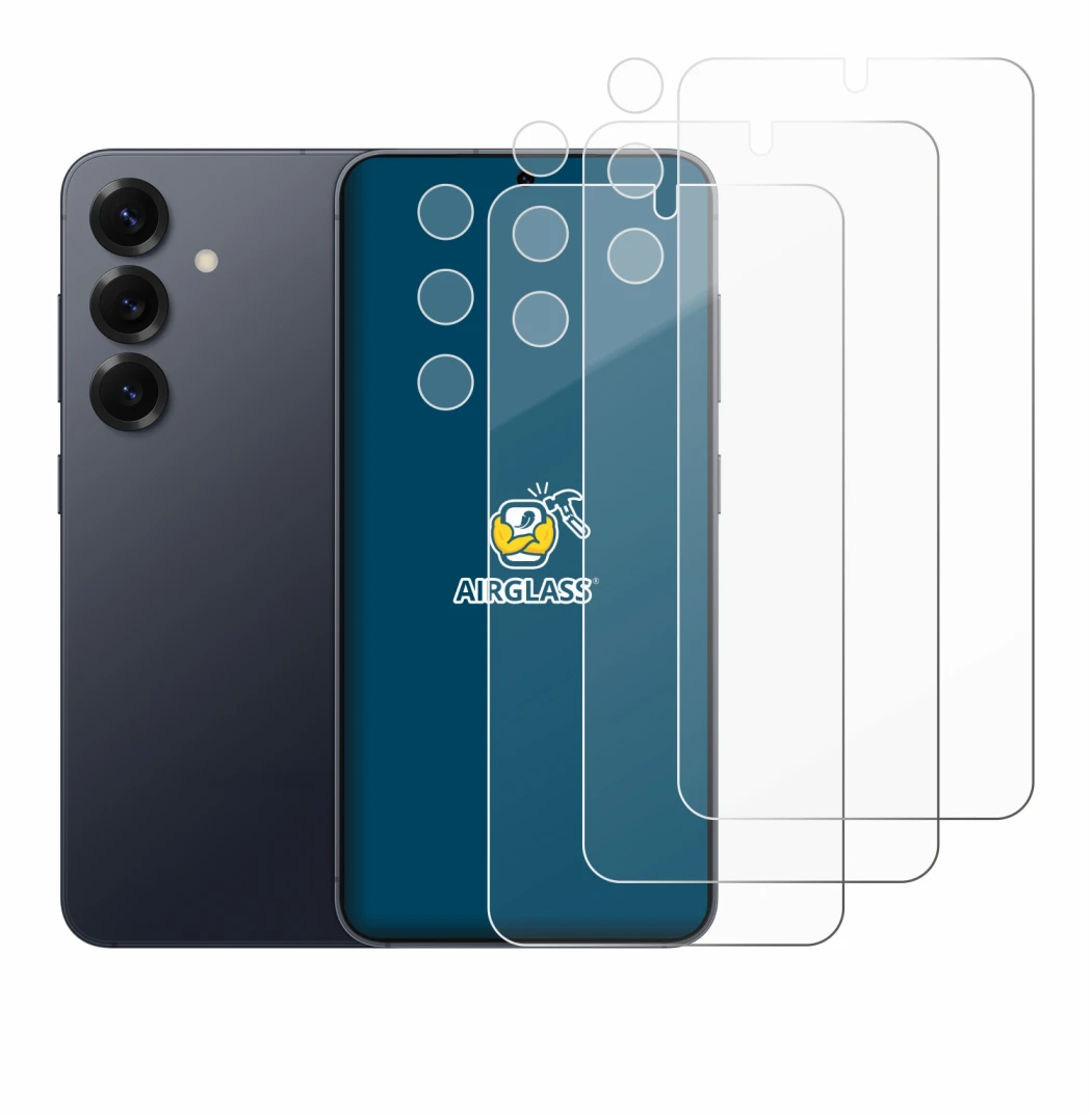 Imagen del dispositivo Samsung Galaxy S25 (Frontal+Cámara) con una amplia variedad de protectores de pantalla.