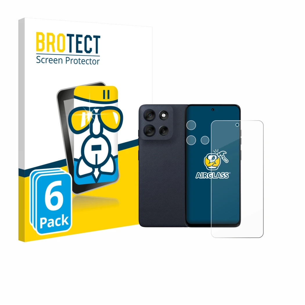 Parte frontal de un envase de producto con el logotipo de la marca BROTECT. Al lado se muestra el dispositivo Motorola Moto G5