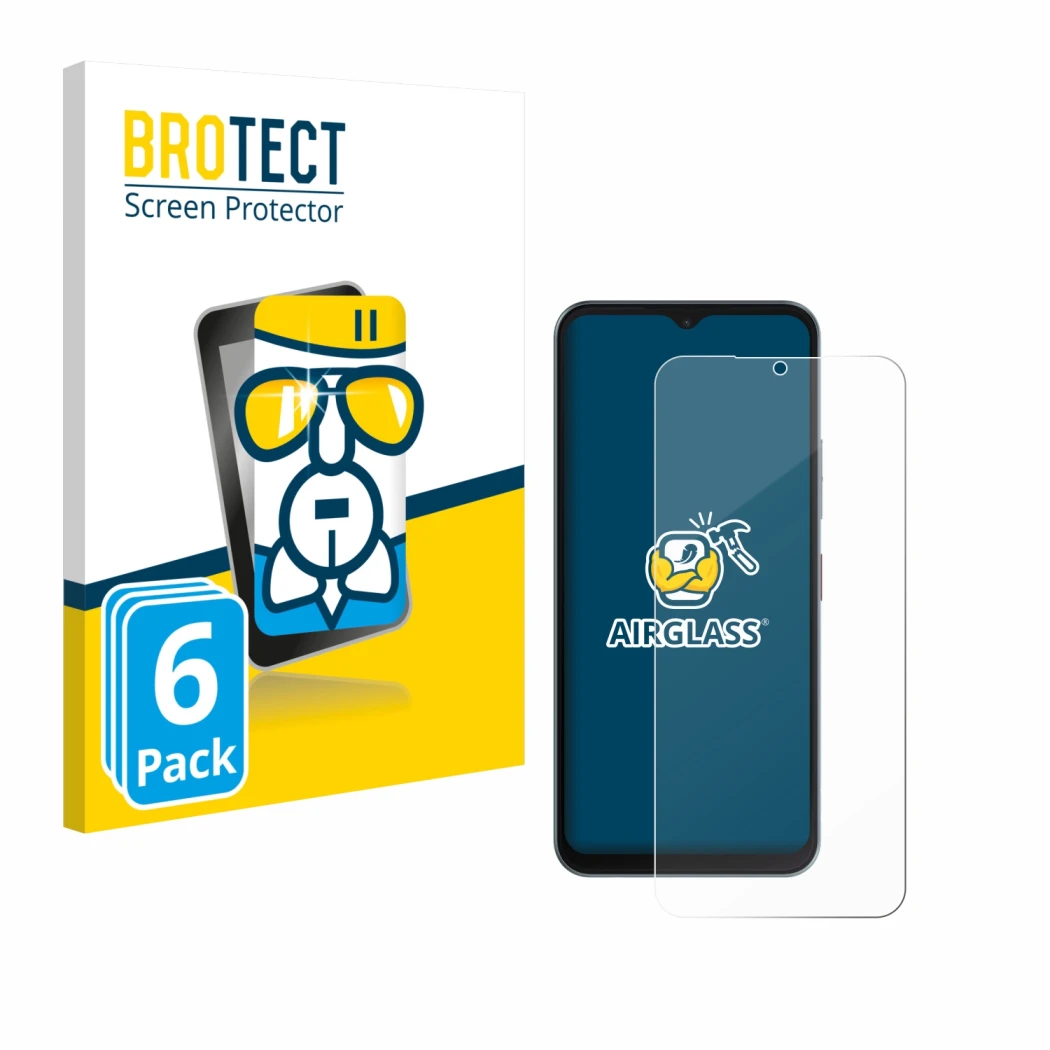 Parte frontal de un envase de producto con el logotipo de la marca BROTECT. Al lado se muestra el dispositivo Telekom T Phone