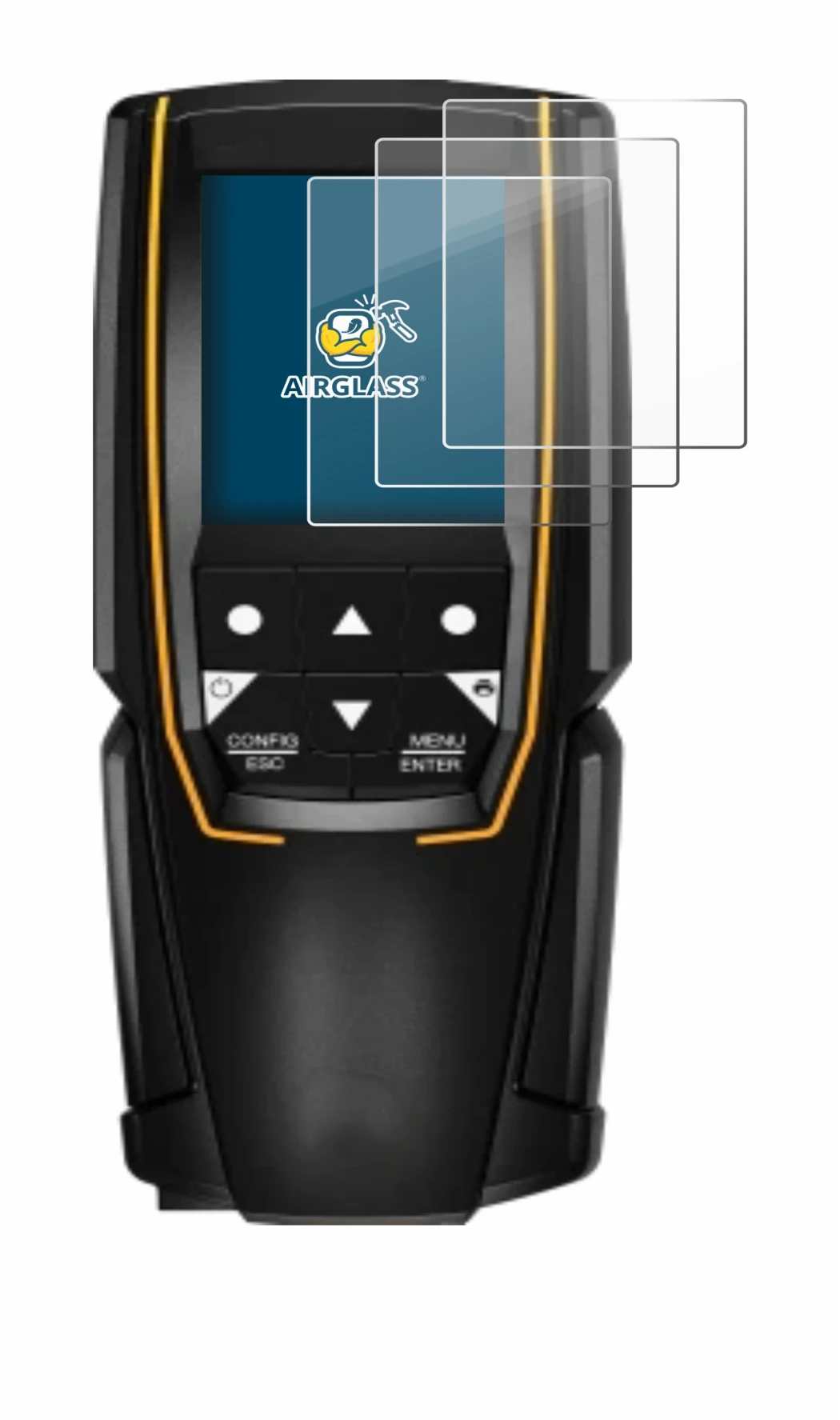 Imagen del dispositivo Testo 310 (2da Gen.) con una amplia variedad de protectores de pantalla.