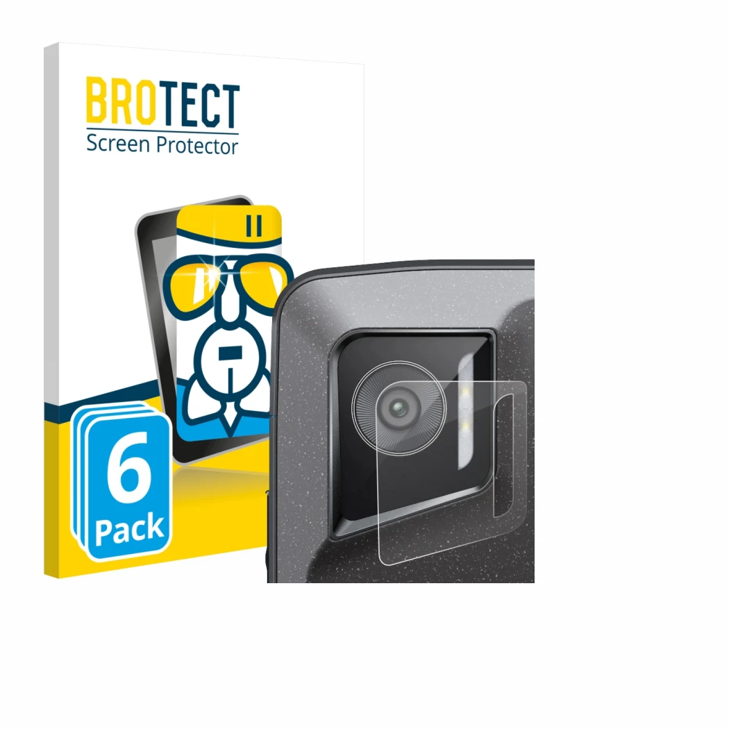 Parte frontal de un envase de producto con el logotipo de la marca BROTECT. Al lado se muestra el dispositivo Crosscall Stella