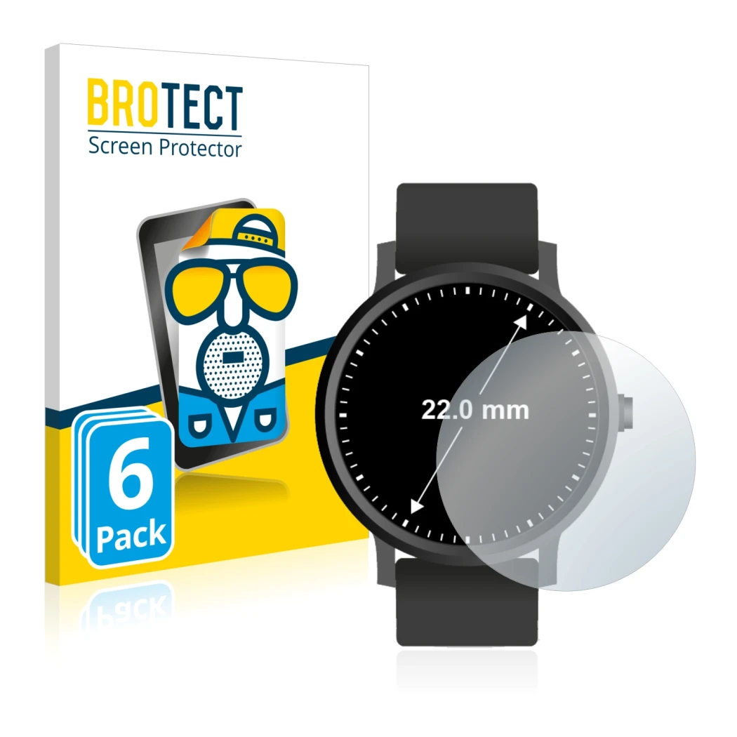 Parte frontal de un envase de producto con el logotipo de la marca BROTECT. Al lado se muestra el dispositivo Relojes (Circula