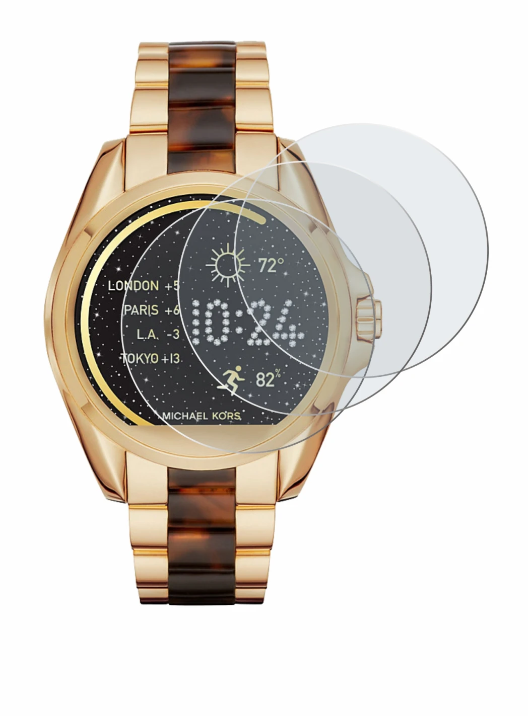 Imagen del dispositivo Michael Kors Access Bradshaw con una amplia variedad de protectores de pantalla.