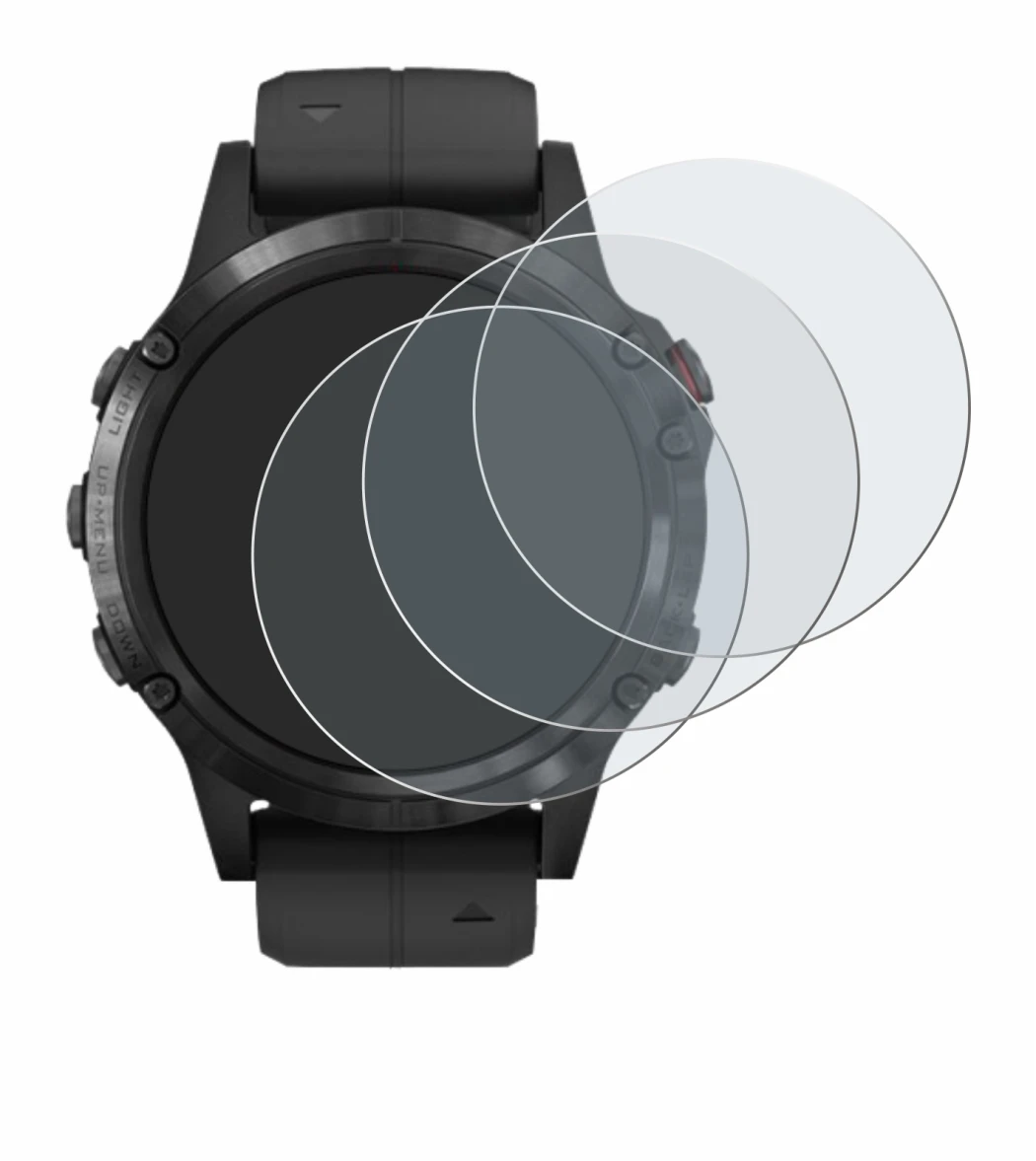 Imagen del dispositivo Garmin Fenix 5 Plus (47 mm) con una amplia variedad de protectores de pantalla.