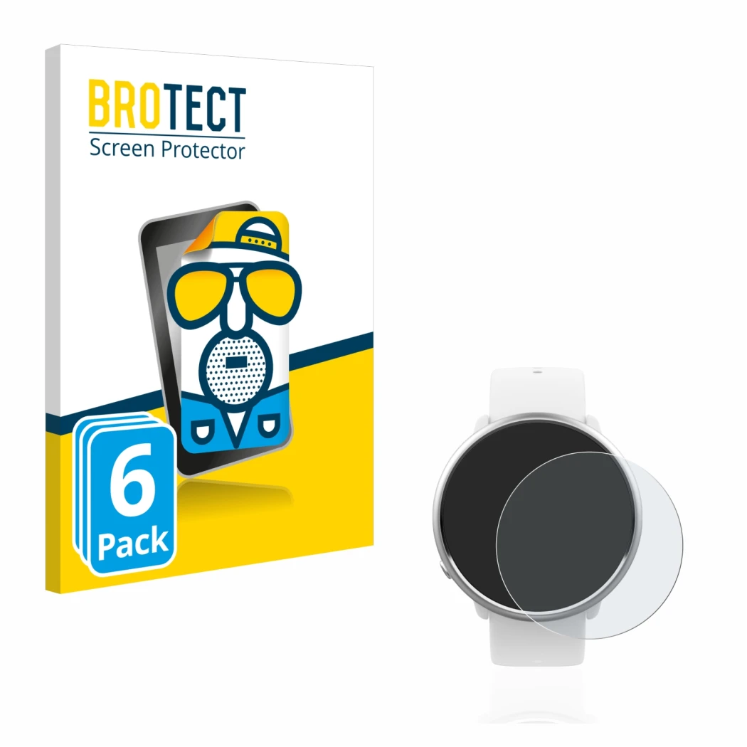 Parte frontal de un envase de producto con el logotipo de la marca BROTECT. Al lado se muestra el dispositivo Polar Ignite con