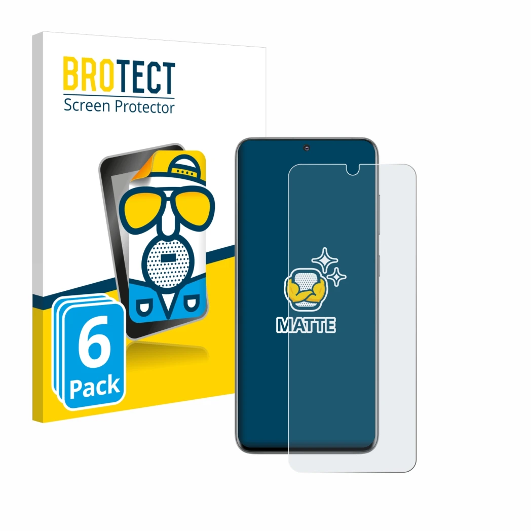 Parte frontal de un envase de producto con el logotipo de la marca BROTECT. Al lado se muestra el dispositivo Samsung Galaxy S