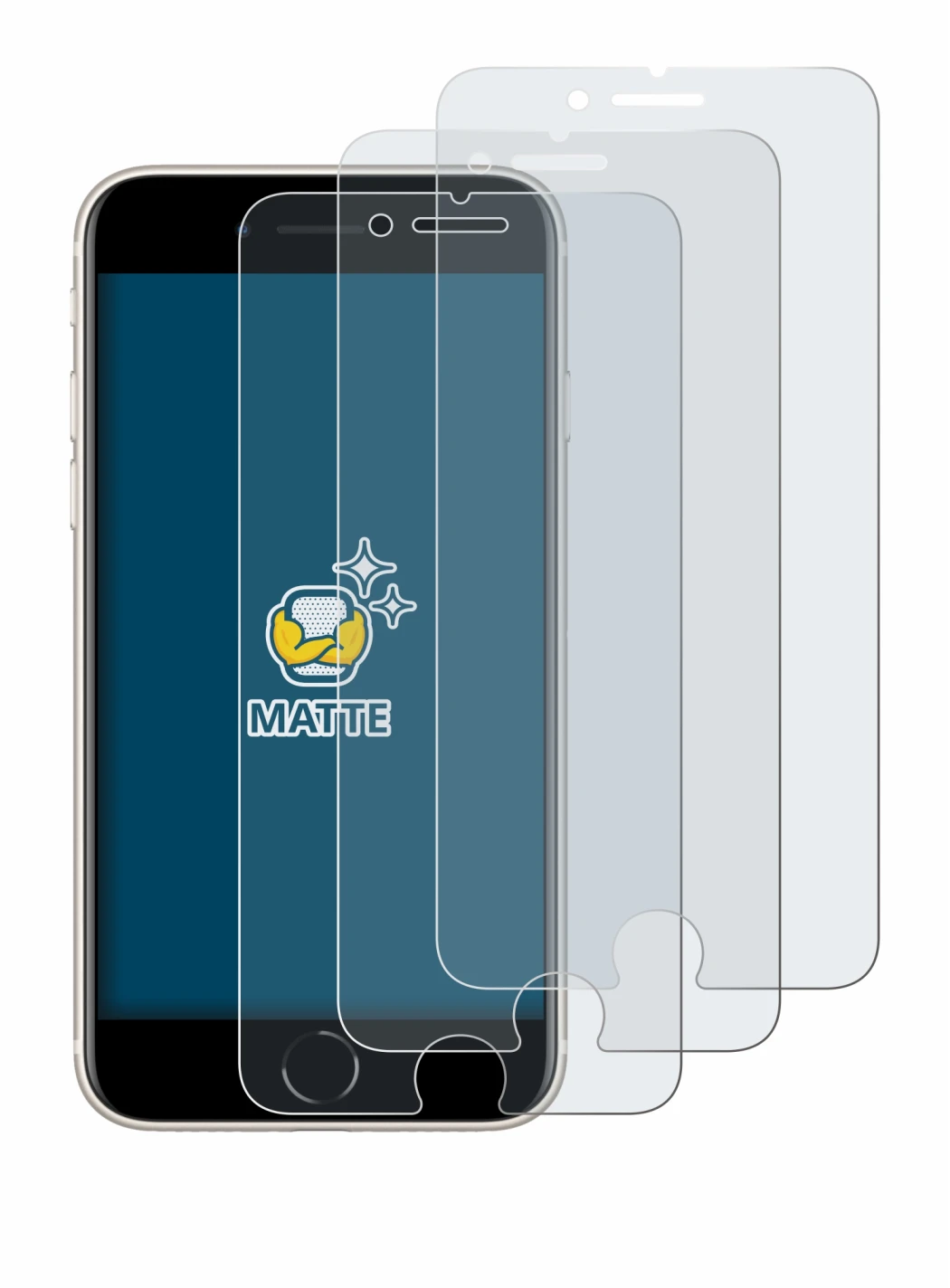 Imagen del dispositivo Apple iPhone SE 3 2022 con una amplia variedad de protectores de pantalla.