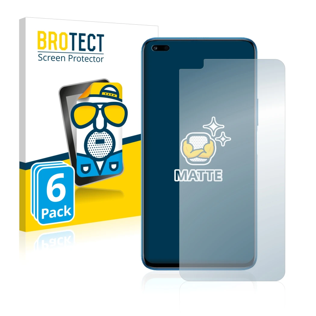 Parte frontal de un envase de producto con el logotipo de la marca BROTECT. Al lado se muestra el dispositivo Honor 50 Lite co