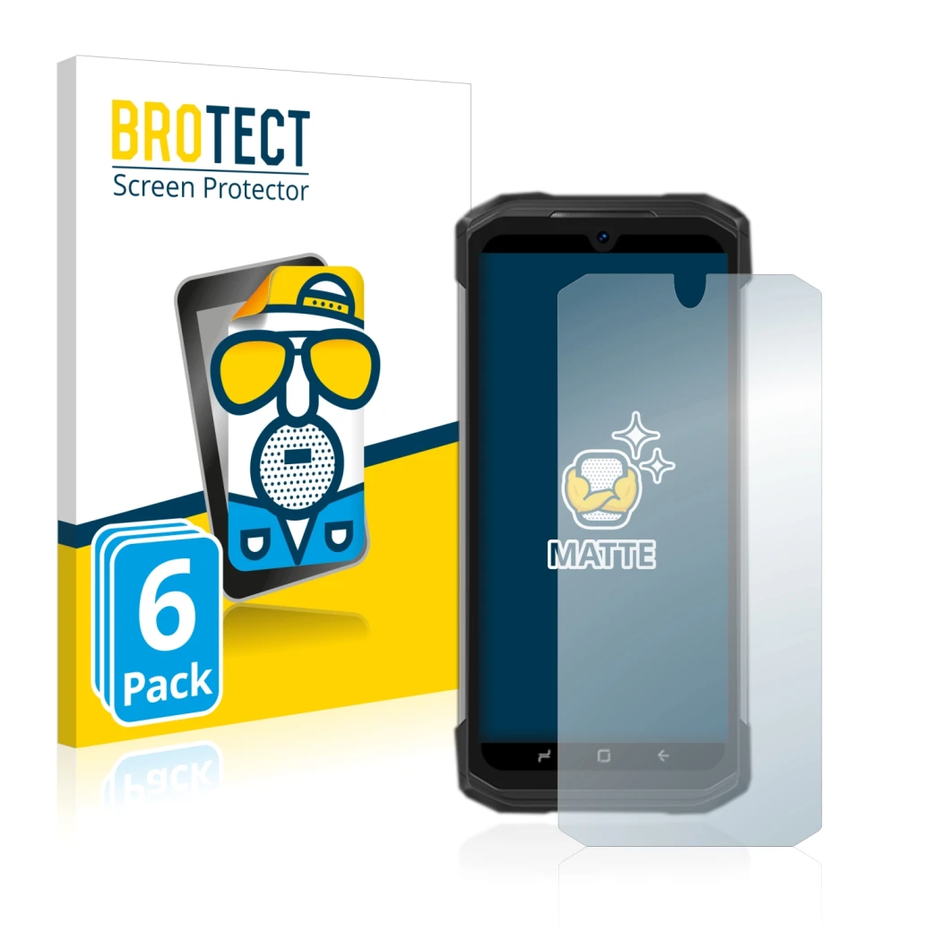Parte frontal de un envase de producto con el logotipo de la marca BROTECT. Al lado se muestra el dispositivo Doogee S98 Pro c