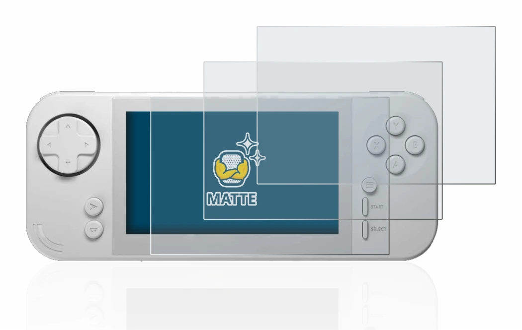 Imagen del dispositivo Evercade EXP con una amplia variedad de protectores de pantalla.