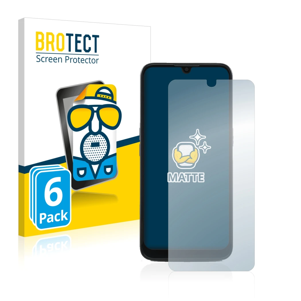 Parte frontal de un envase de producto con el logotipo de la marca BROTECT. Al lado se muestra el dispositivo Doro 8100 PLUS c