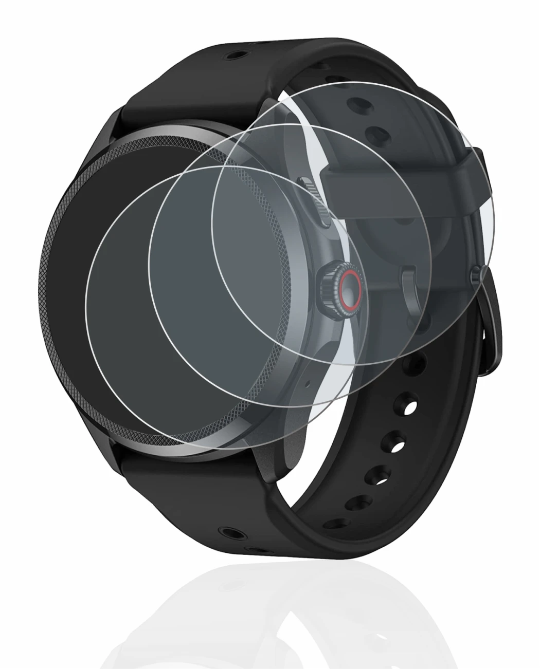 Imagen del dispositivo Mobvoi TicWatch Pro 5 con una amplia variedad de protectores de pantalla.
