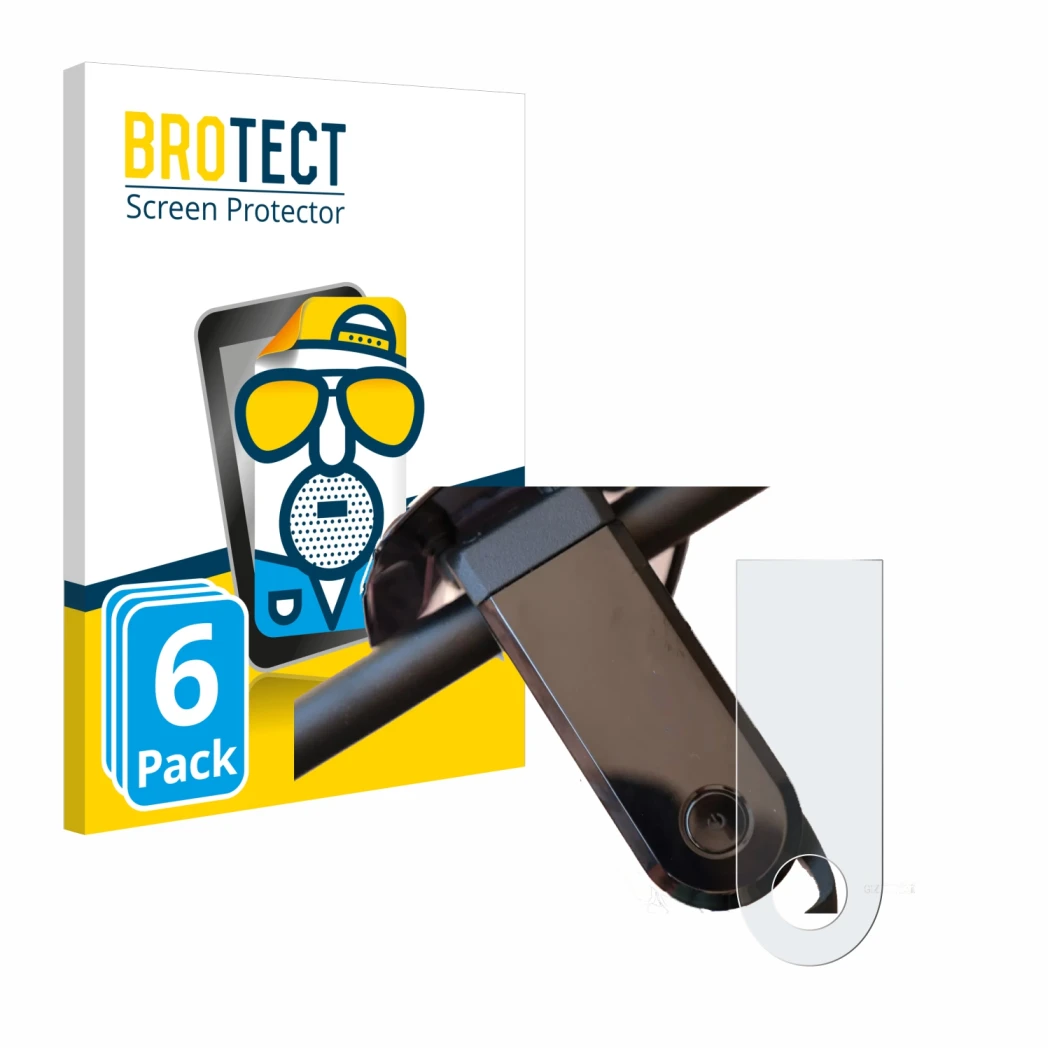 Parte frontal de un envase de producto con el logotipo de la marca BROTECT. Al lado se muestra el dispositivo NIU KQi3 Max con