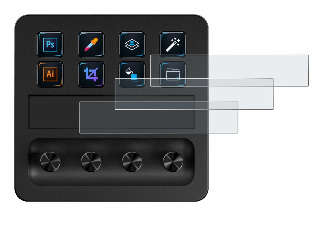 Imagen del dispositivo Elgato Stream Deck + con una amplia variedad de protectores de pantalla.