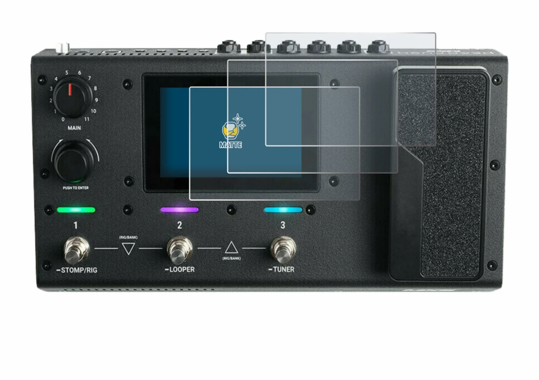 Imagen del dispositivo Headrush MX5 con una amplia variedad de protectores de pantalla.