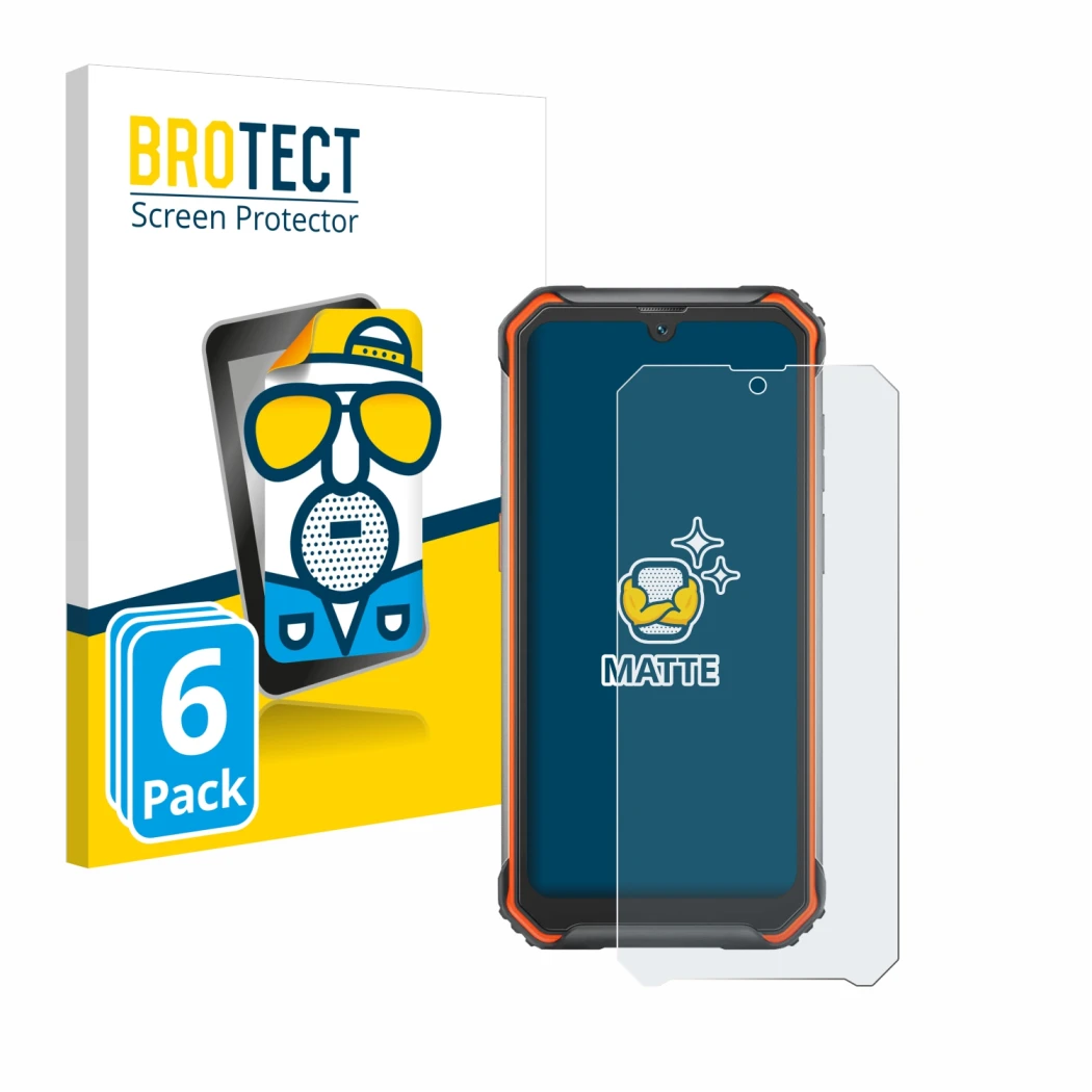 Parte frontal de un envase de producto con el logotipo de la marca BROTECT. Al lado se muestra el dispositivo Blackview BV7200