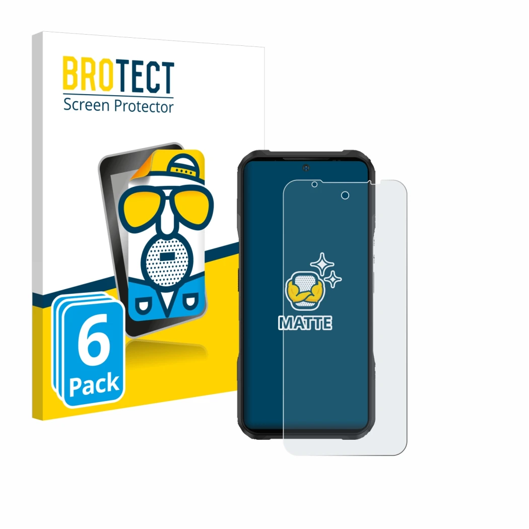 Parte frontal de un envase de producto con el logotipo de la marca BROTECT. Al lado se muestra el dispositivo Doogee V20S con 