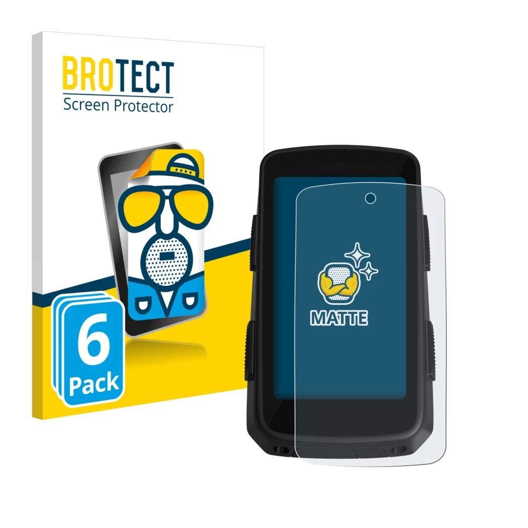 Parte frontal de un envase de producto con el logotipo de la marca BROTECT. Al lado se muestra el dispositivo Hammerhead Karoo