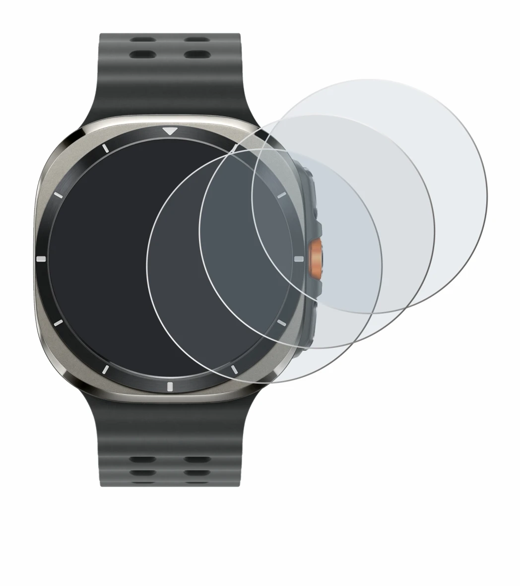 Imagen del dispositivo Samsung Galaxy Watch Ultra (47 mm) con una amplia variedad de protectores de pantalla.