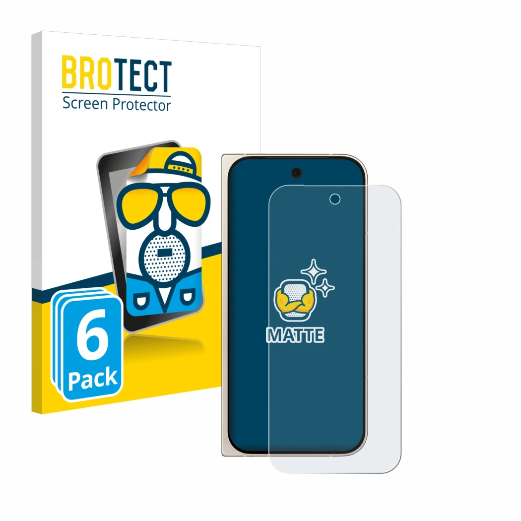 Parte frontal de un envase de producto con el logotipo de la marca BROTECT. Al lado se muestra el dispositivo Google Pixel 9 P