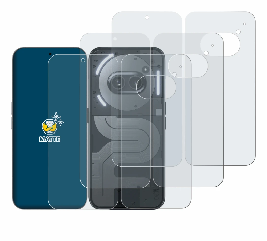 Imagen del dispositivo Nothing Phone (2a) Plus (Frontal+Trasero) con una amplia variedad de protectores de pantalla.