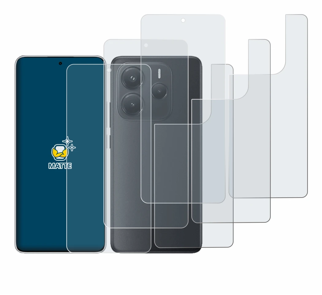 Imagen del dispositivo Xiaomi Redmi Note 14 (Frontal+Trasero) con una amplia variedad de protectores de pantalla.