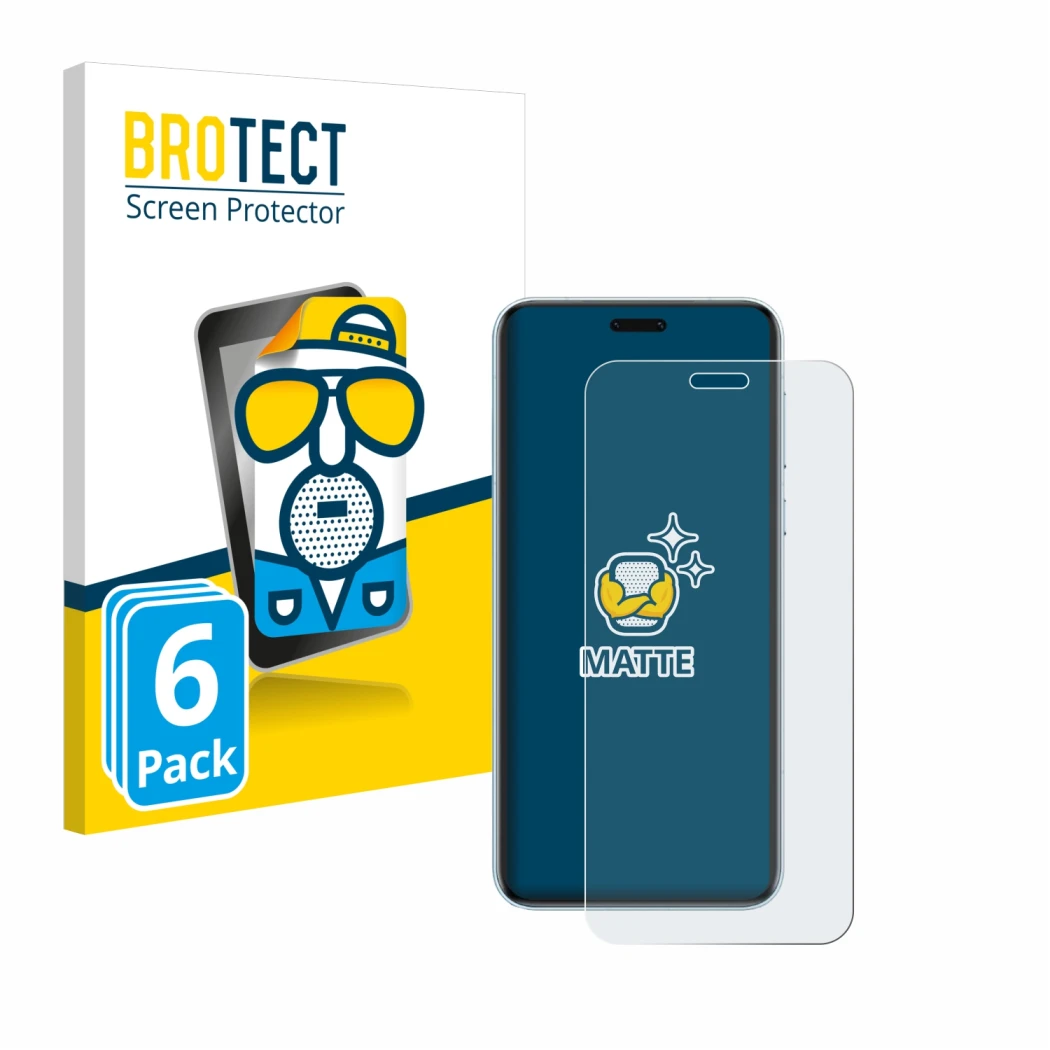Parte frontal de un envase de producto con el logotipo de la marca BROTECT. Al lado se muestra el dispositivo Honor Magic 7 RS