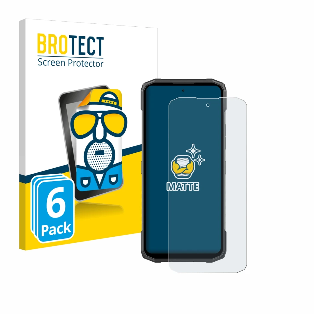 Parte frontal de un envase de producto con el logotipo de la marca BROTECT. Al lado se muestra el dispositivo Doogee Blade 10 