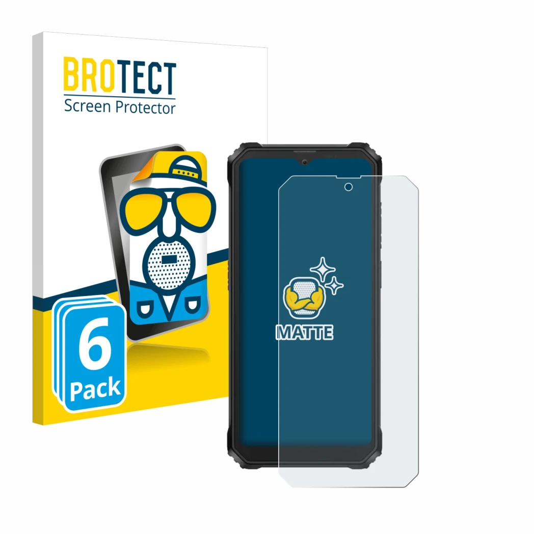 Parte frontal de un envase de producto con el logotipo de la marca BROTECT. Al lado se muestra el dispositivo Blackview BV6200