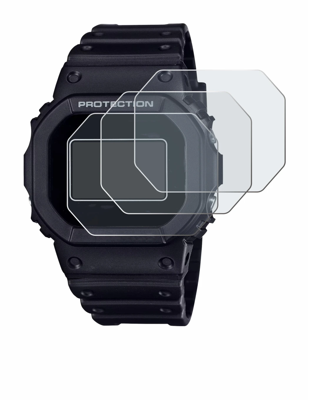 Imagen del dispositivo Casio G-Shock DW-5600RL-1 con una amplia variedad de protectores de pantalla.