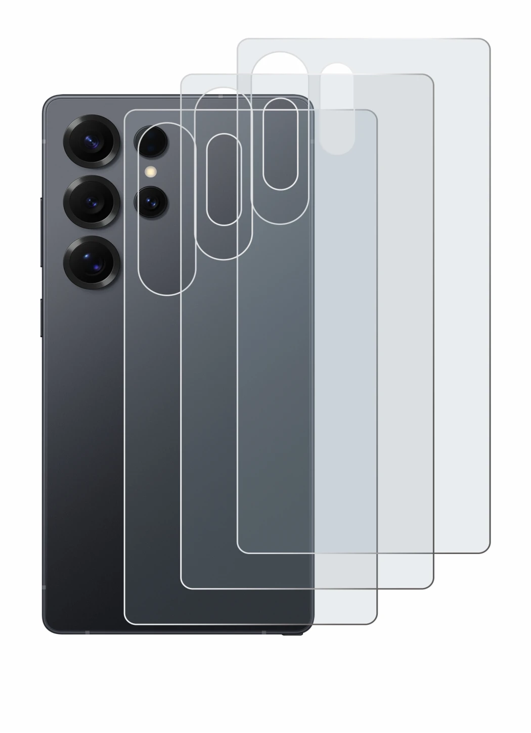 Imagen del dispositivo Samsung Galaxy S25 Ultra (Trasero) con una amplia variedad de protectores de pantalla.