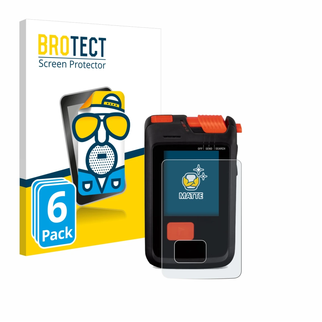 Parte frontal de un envase de producto con el logotipo de la marca BROTECT. Al lado se muestra el dispositivo Mammut Barryvox 