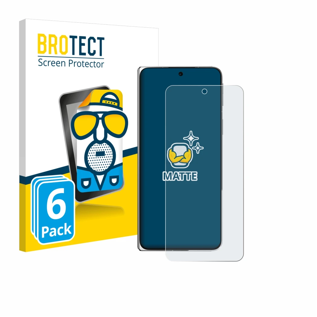 Parte frontal de un envase de producto con el logotipo de la marca BROTECT. Al lado se muestra el dispositivo Oppo Find N5 con