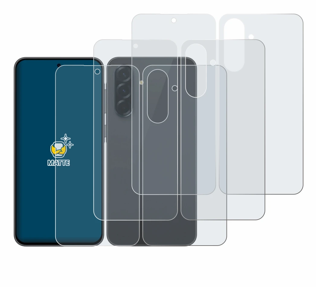 Imagen del dispositivo Samsung Galaxy A36 5G (Frontal+Trasero) con una amplia variedad de protectores de pantalla.