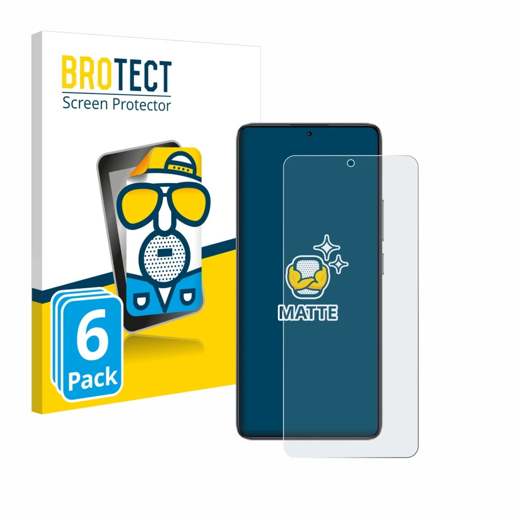 Parte frontal de un envase de producto con el logotipo de la marca BROTECT. Al lado se muestra el dispositivo Xiaomi Poco F7 U