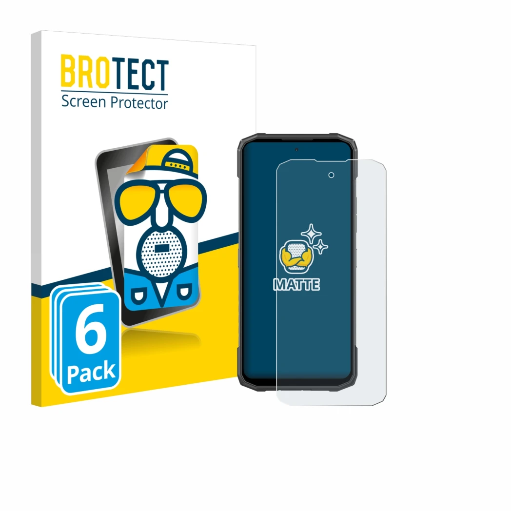 Parte frontal de un envase de producto con el logotipo de la marca BROTECT. Al lado se muestra el dispositivo Doogee Blade 20 