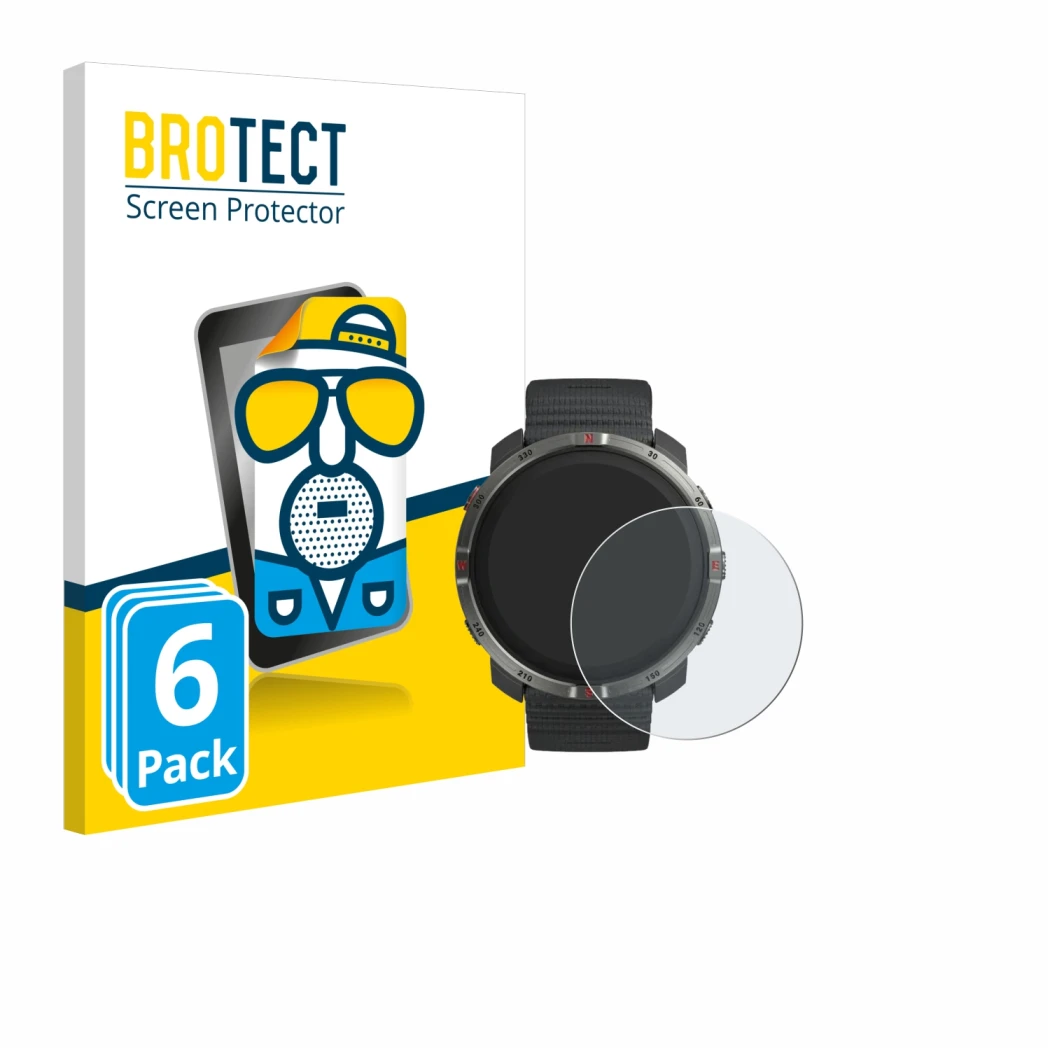 Parte frontal de un envase de producto con el logotipo de la marca BROTECT. Al lado se muestra el dispositivo Polar Grit X2 co