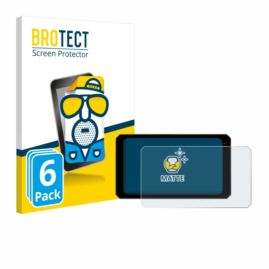 Parte frontal de un envase de producto con el logotipo de la marca BROTECT. Al lado se muestra el dispositivo Chigee AIO-6 Max