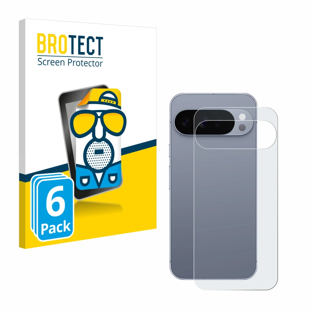 Parte frontal de un envase de producto con el logotipo de la marca BROTECT. Al lado se muestra el dispositivo Google Pixel 10