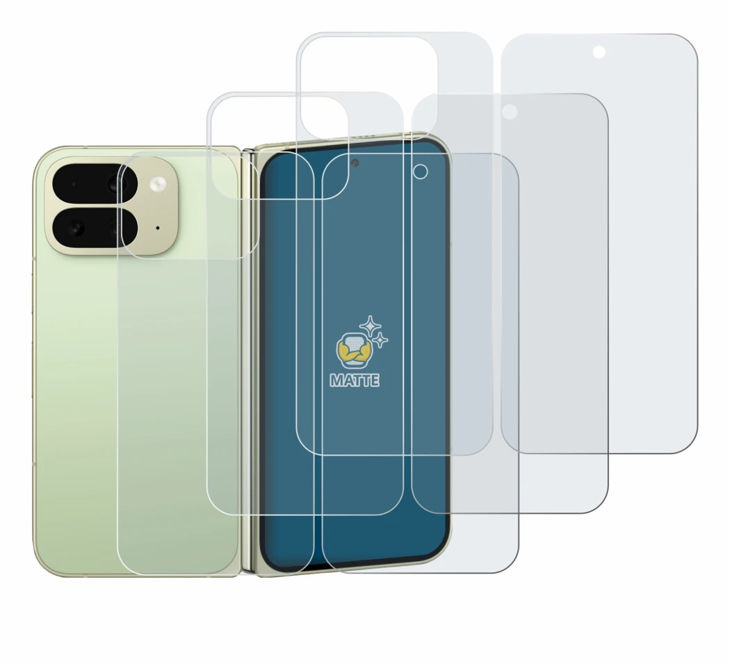 Imagen del dispositivo Google Pixel 10 Pro Fold (Frontal+Trasero) con una amplia variedad de protectores de pantalla.