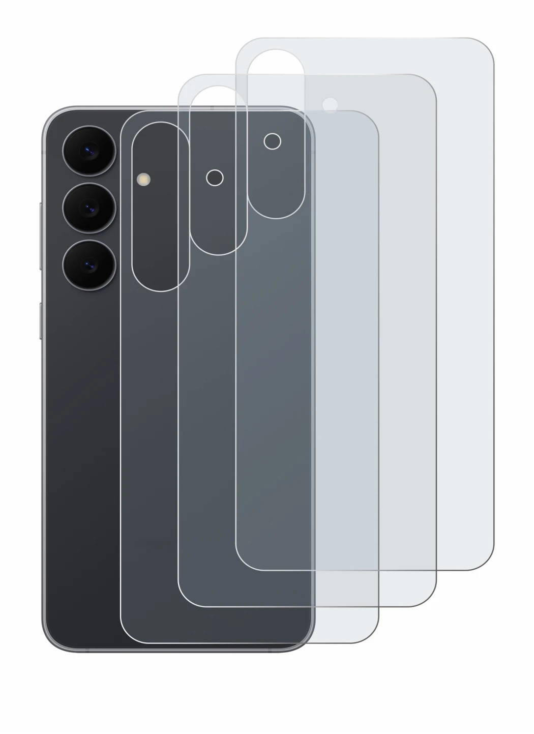 Imagen del dispositivo Samsung Galaxy S25 FE (Trasero) con una amplia variedad de protectores de pantalla.